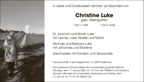 Traueranzeige von Christine Luke von HASK