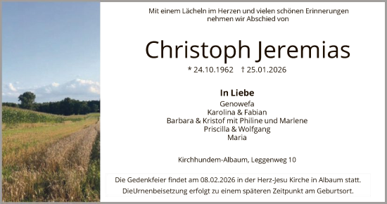 Traueranzeige von Christoph Jeremias von HASK