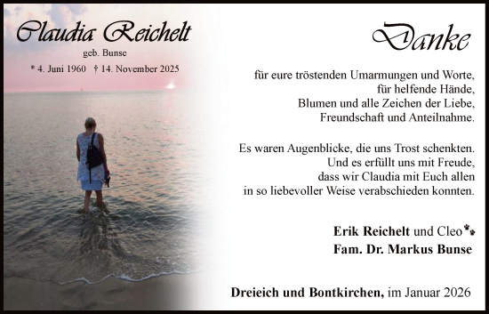 Traueranzeige von Claudia Reichelt von HASK