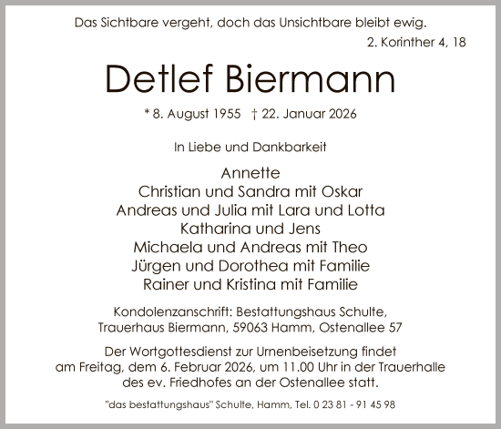 Traueranzeige von Detlef Biermann von HAWA