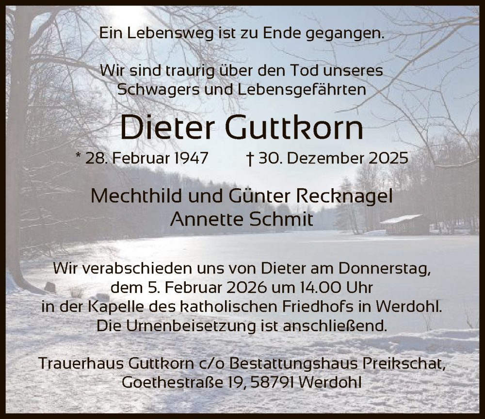  Traueranzeige für Dieter Guttkorn vom 31.01.2026 aus HALN