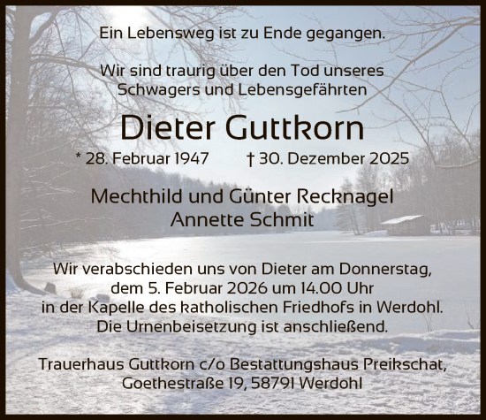 Traueranzeige von Dieter Guttkorn von HALN