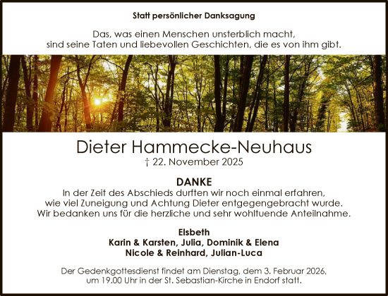 Traueranzeige von Dieter Hammecke-Neuhaus von HASK