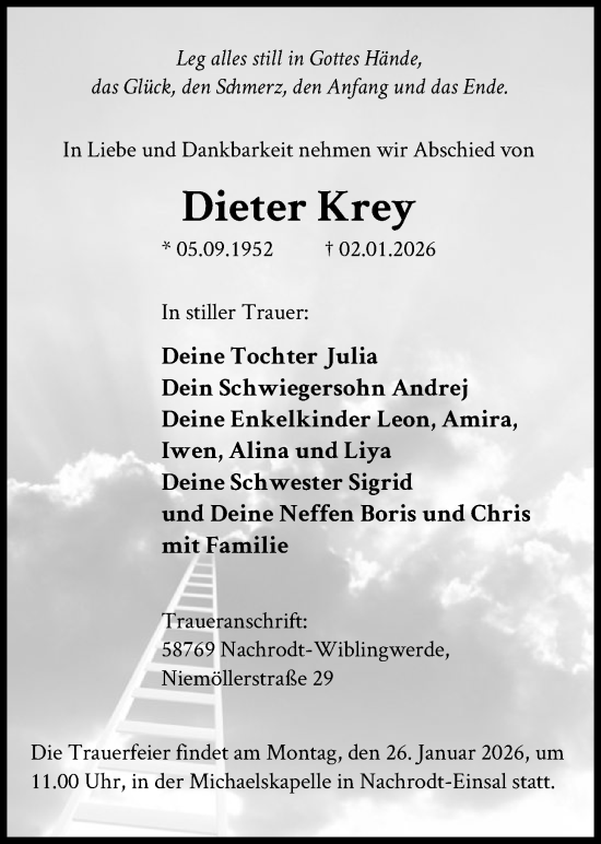 Traueranzeige von Dieter Krey von HASK