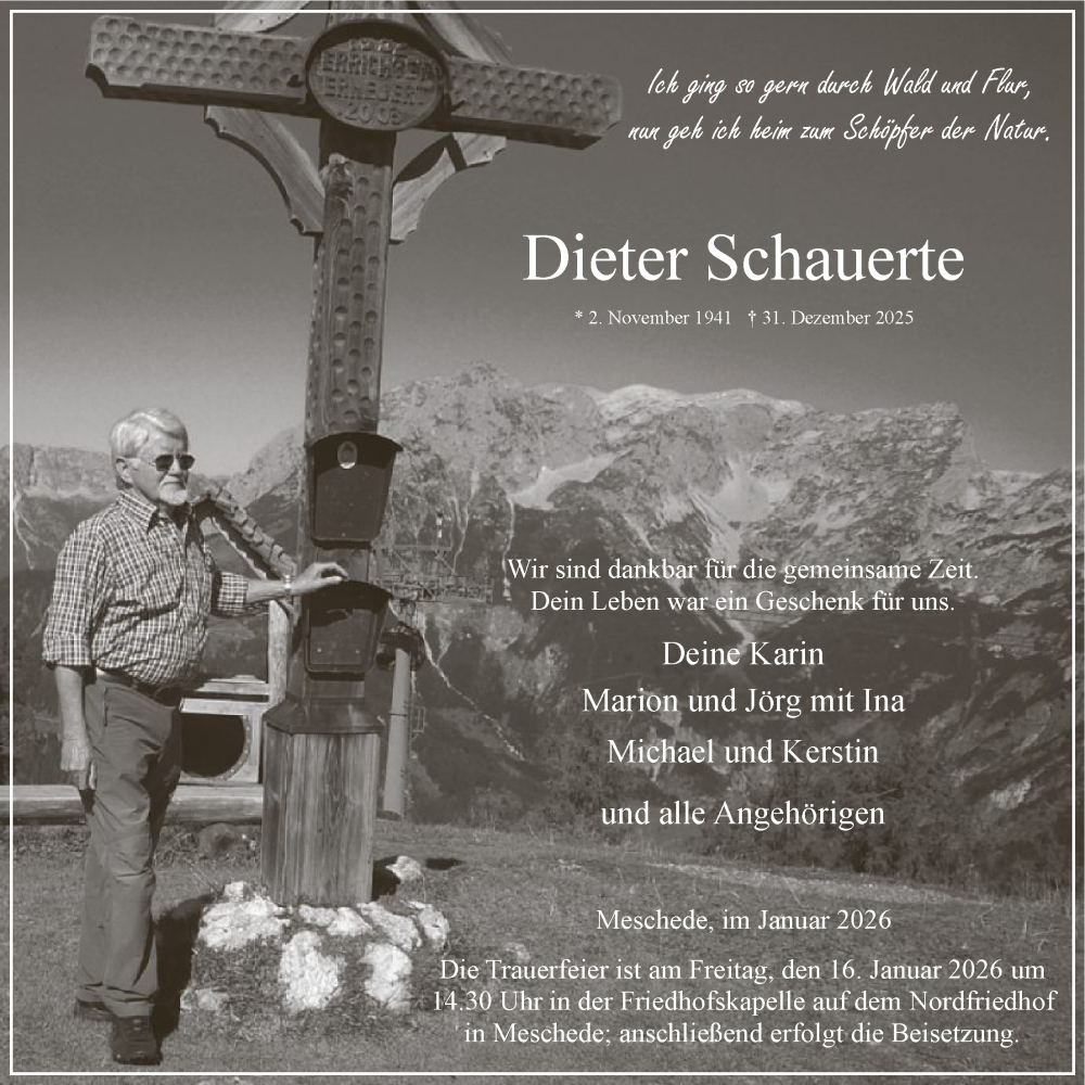  Traueranzeige für Dieter Schauerte vom 10.01.2026 aus HASK