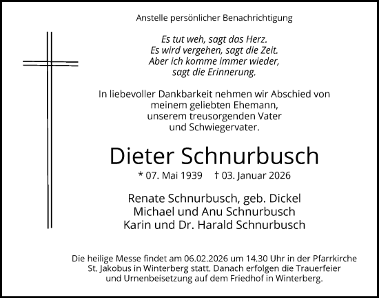 Traueranzeige von Dieter Schnurbusch von HASK