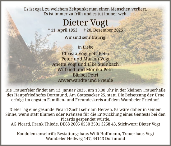 Traueranzeige von Dieter Vogt von HALN