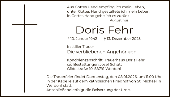 Traueranzeige von Doris Fehr von HALN