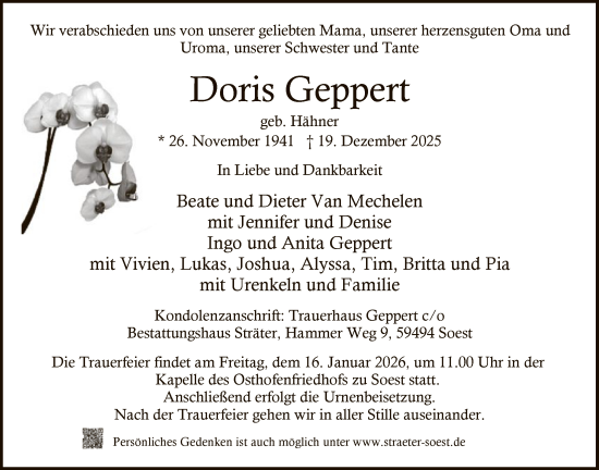 Traueranzeige von Doris Geppert von HASO