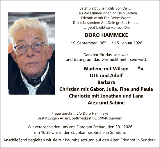 Traueranzeige von Doro Hammeke von HASK