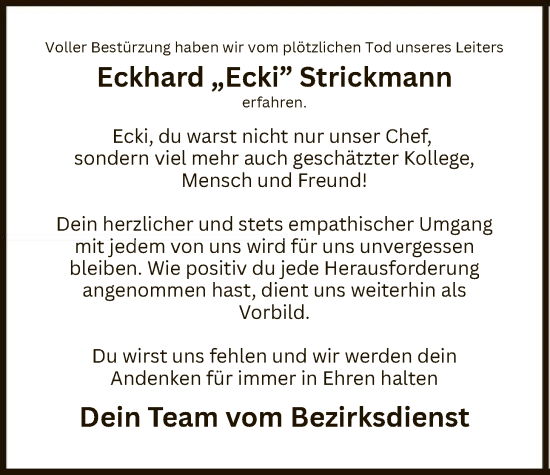 Traueranzeige von Eckhard Strickmann von HAWA