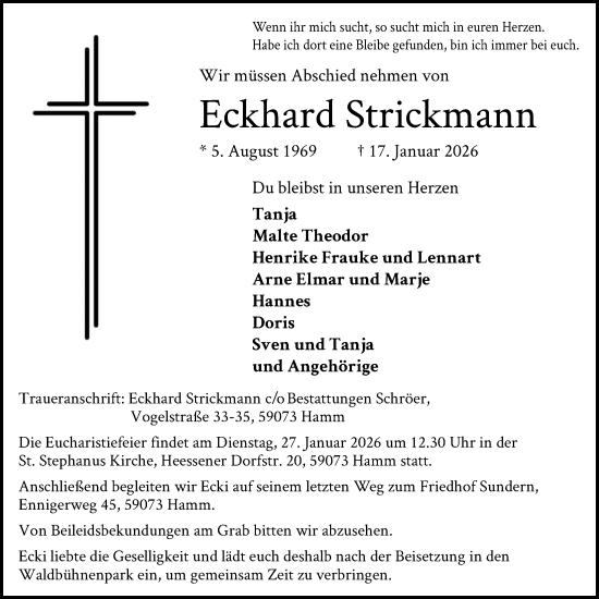 Traueranzeige von Eckhard Strickmann von HAWA
