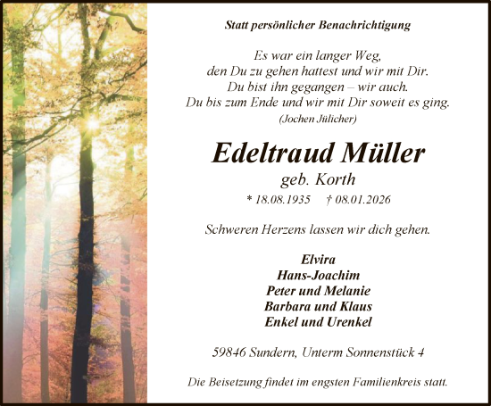 Traueranzeige von Edeltraud Müller von HASK