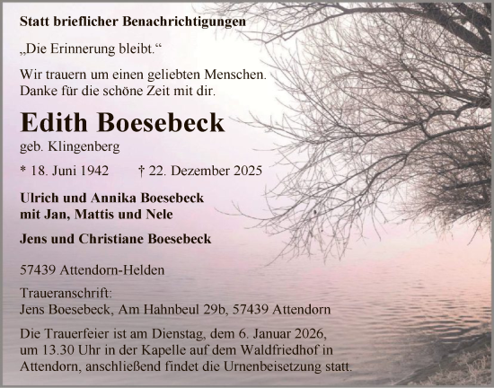 Traueranzeige von Edith Boesebeck von HASKHALN