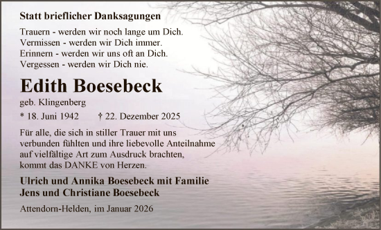 Traueranzeige von Edith Boesebeck von HASK