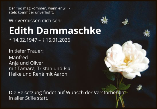 Traueranzeige von Edith Dammaschke von HASK