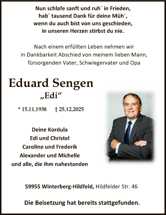 Traueranzeige von Eduard Sengen von HASK
