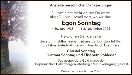 Traueranzeige von Egon Sonntag von HASK