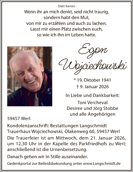 Traueranzeige von Egon Wojciechowski von HASO