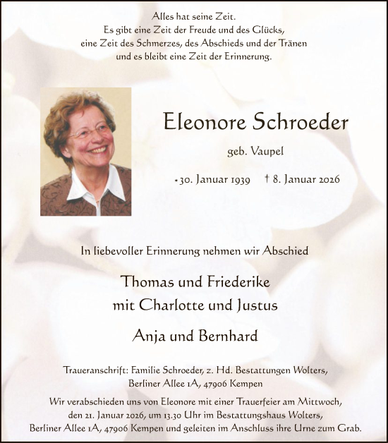 Traueranzeige von Eleonore Schroeder von HALN