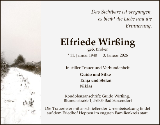 Traueranzeige von Elfriede Wirßing von HASO