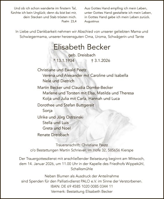 Traueranzeige von Elisabeth Becker von HALN