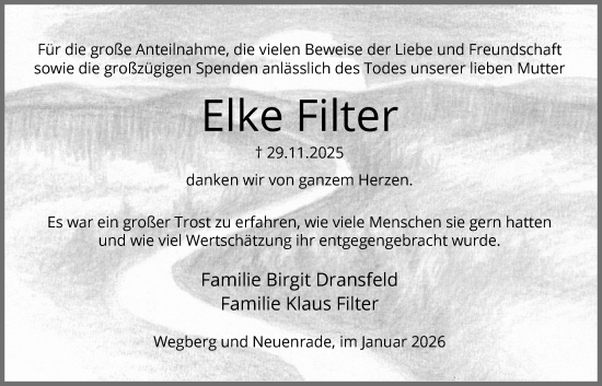 Traueranzeige von Elke Filter von HALN