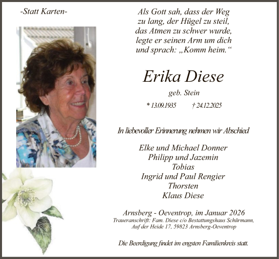 Traueranzeige von Erika Diese von HASK