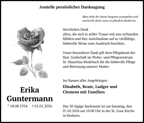 Traueranzeige von Erika Guntermann von HASK
