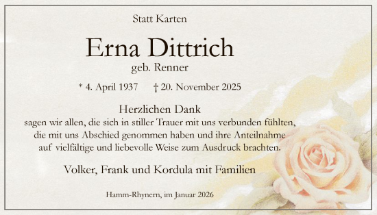 Traueranzeige von Erna Dittrich von HAWA
