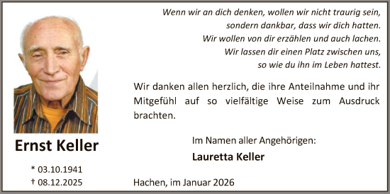 Traueranzeige von Ernst Keller von HASK