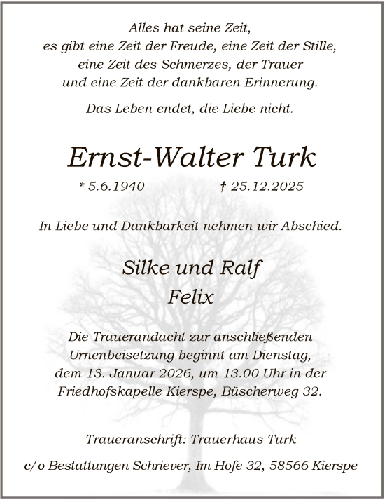 Traueranzeige von Ernst-Walter Turk von HALN