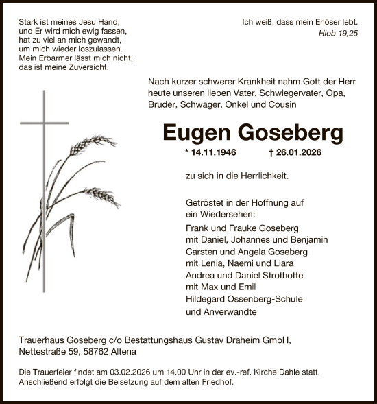 Traueranzeige von Eugen Goseberg von HALN