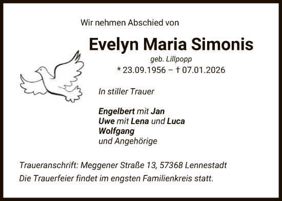 Traueranzeige von Evelyn Maria Simonis von HASK