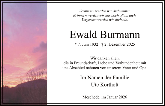 Traueranzeige von Ewald Burmann von HASK