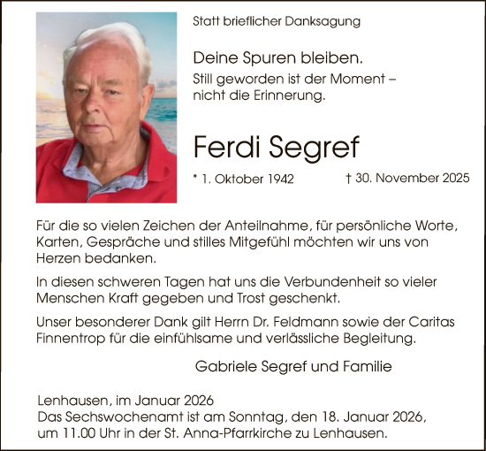 Traueranzeige von Ferdi Segref von HASK