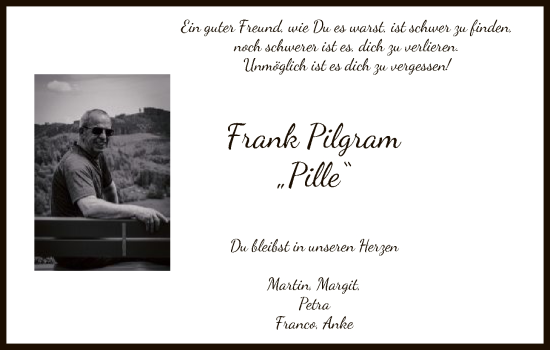 Traueranzeige von Frank Pilgram von HASK