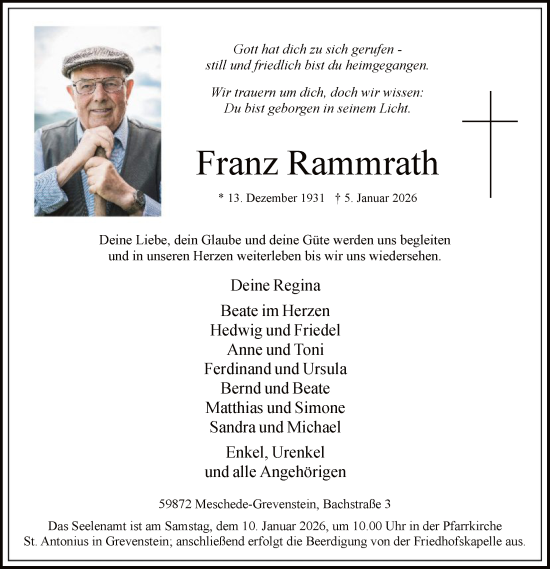 Traueranzeige von Franz Rammrath von HASK