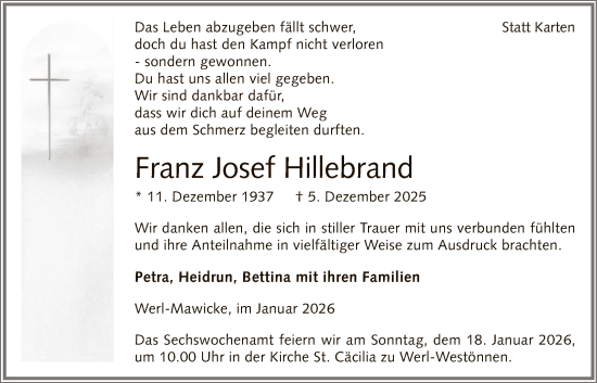 Traueranzeige von Franz Josef Hillebrand von HASO