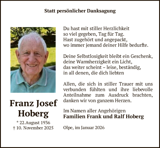 Traueranzeige von Franz Josef Hoberg von HASK