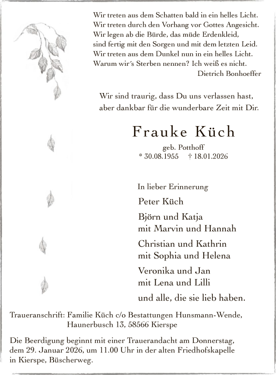 Traueranzeige von Frauke Küch von HALN