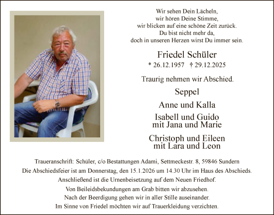 Traueranzeige von Friedel Schüler von HASK