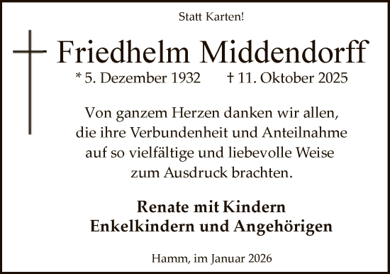 Traueranzeige von Friedhelm Middendorff von HAWA
