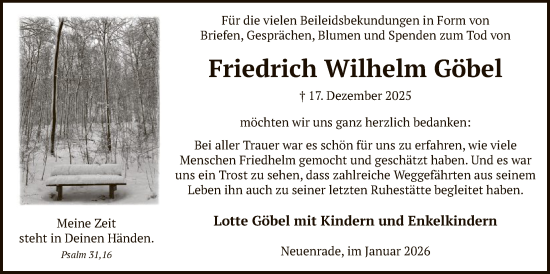 Traueranzeige von Friedrich Wilhelm Göbel von HALN