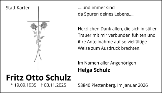 Traueranzeige von Fritz Otto Schulz von HALN