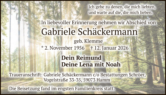 Traueranzeige von Gabriele Schäckermann von HAWA