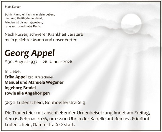 Traueranzeige von Georg Appel von HALN