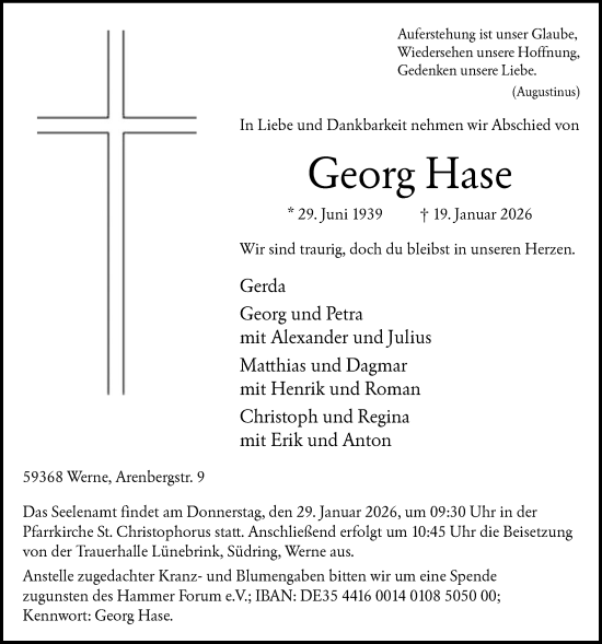 Traueranzeige von Georg Hase von HAWA