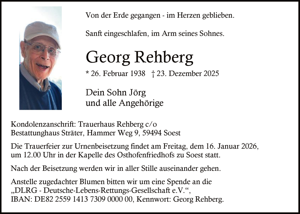  Traueranzeige für Georg Rehberg vom 03.01.2026 aus HASO