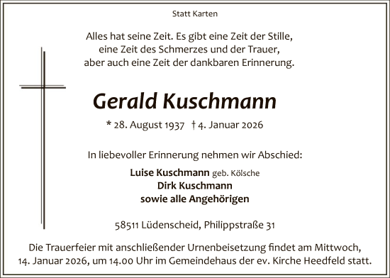 Traueranzeige von Gerald Kuschmann von HALN